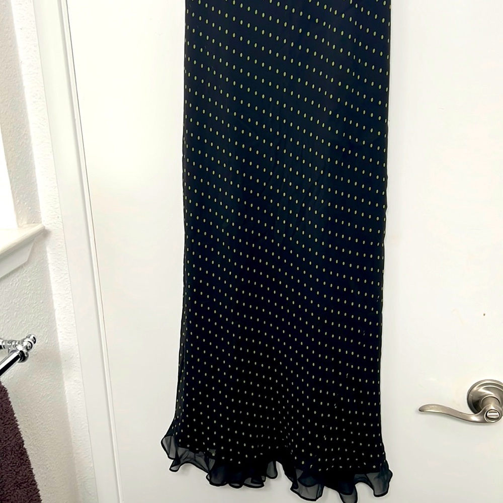 Long dressy black skirt with green dots